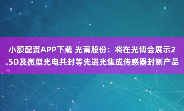 小额配资APP下载 光莆股份：将在光博会展示2.5D及微型光电共封等先进光集成传感器封测产品