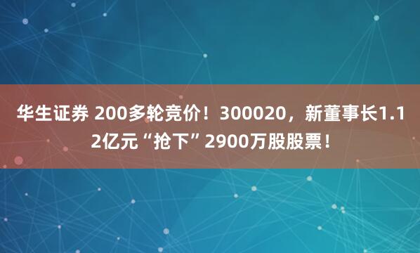 华生证券 200多轮竞价！300020，新董事长1.12亿元“抢下”2900万股股票！