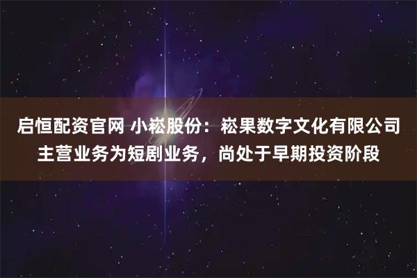 启恒配资官网 小崧股份：崧果数字文化有限公司主营业务为短剧业务，尚处于早期投资阶段